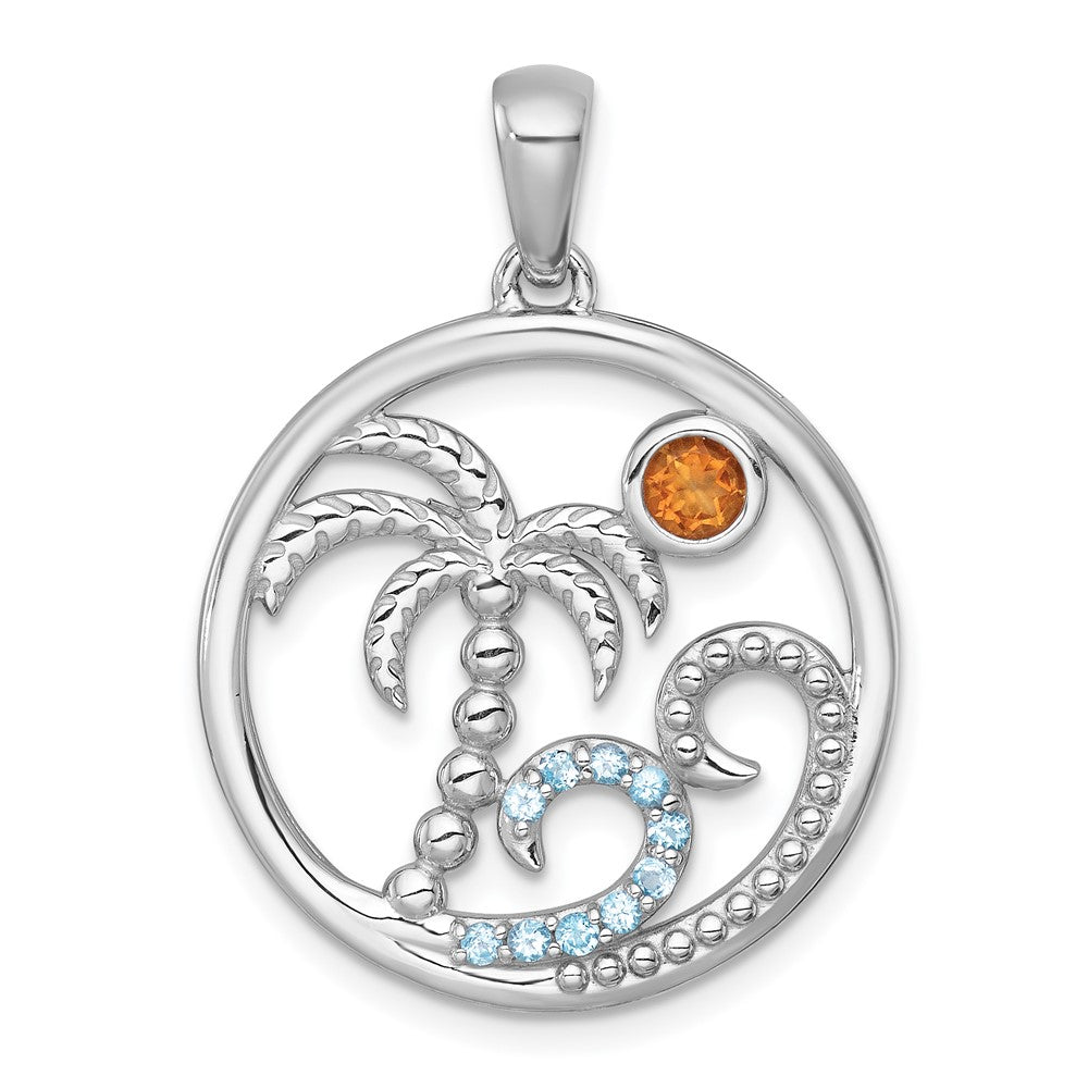 SS RH-pltd Polished and Beaded Citrine/LSBT Beach Scene Pendant