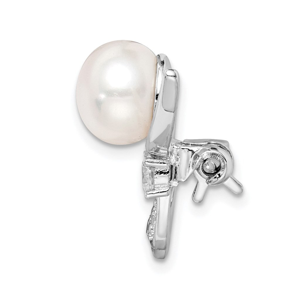 Sterling Silver Rhodium-plated CZ FW Cultured Pearl Pin