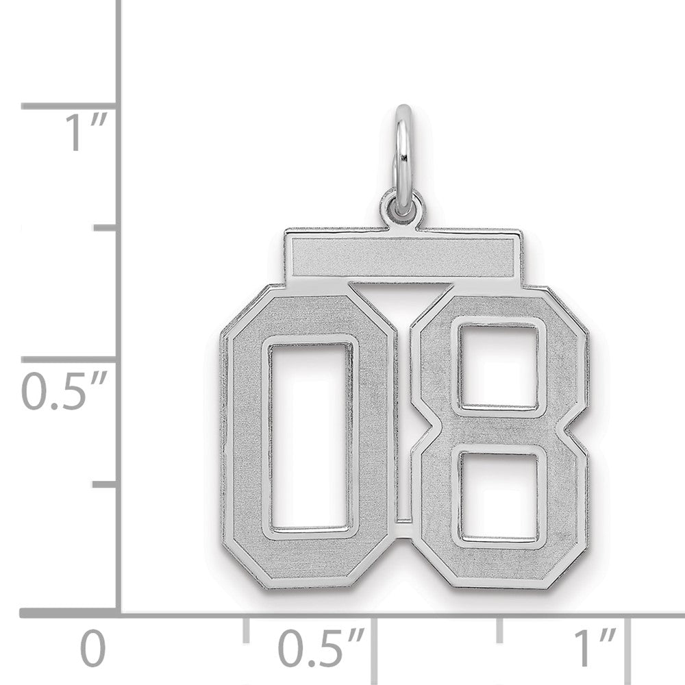 Sterling Silver Rhodium-plated Medium Satin Number 8 W/Top
