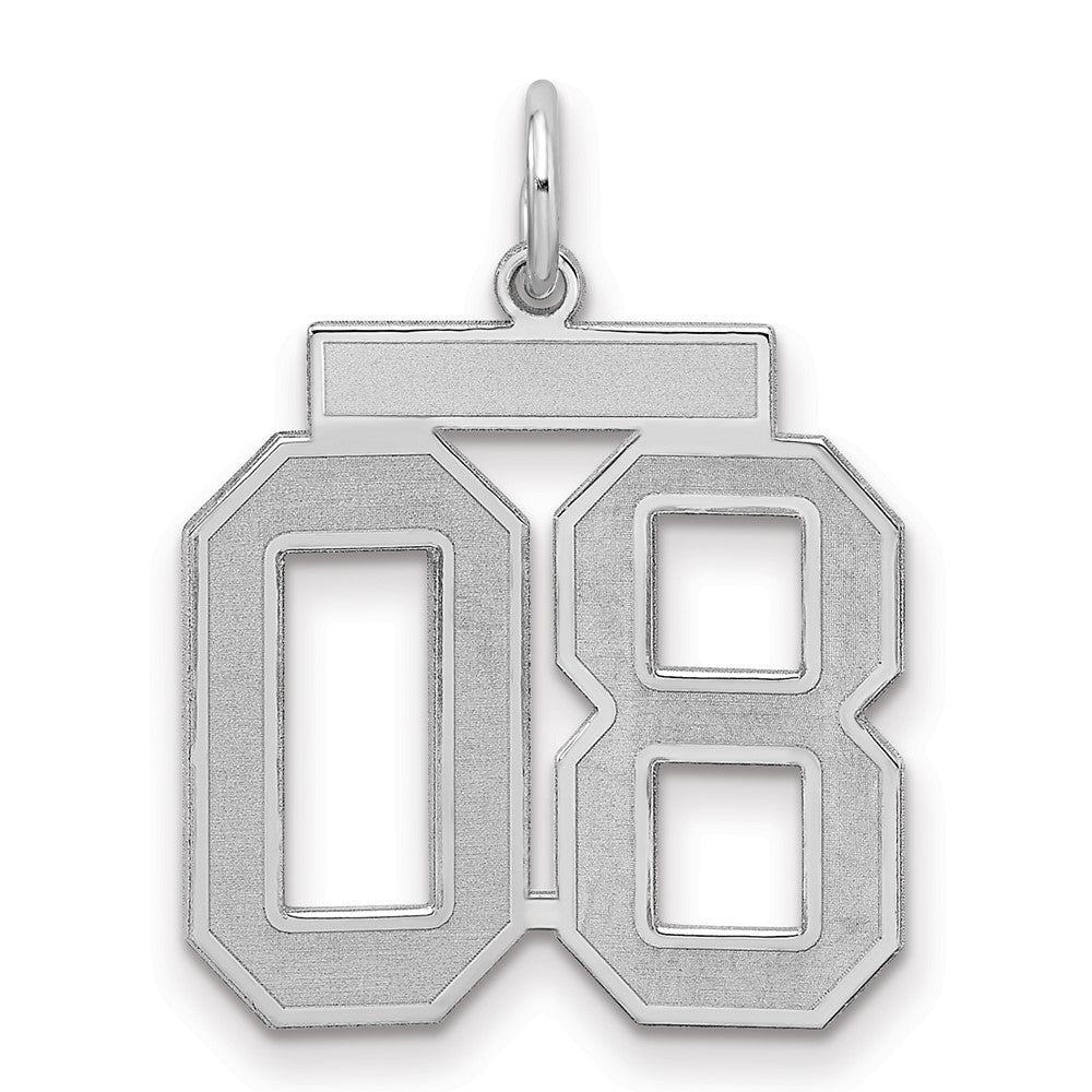 Sterling Silver Rhodium-plated Medium Satin Number 8 W/Top