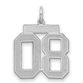 Sterling Silver Rhodium-plated Medium Satin Number 8 W/Top