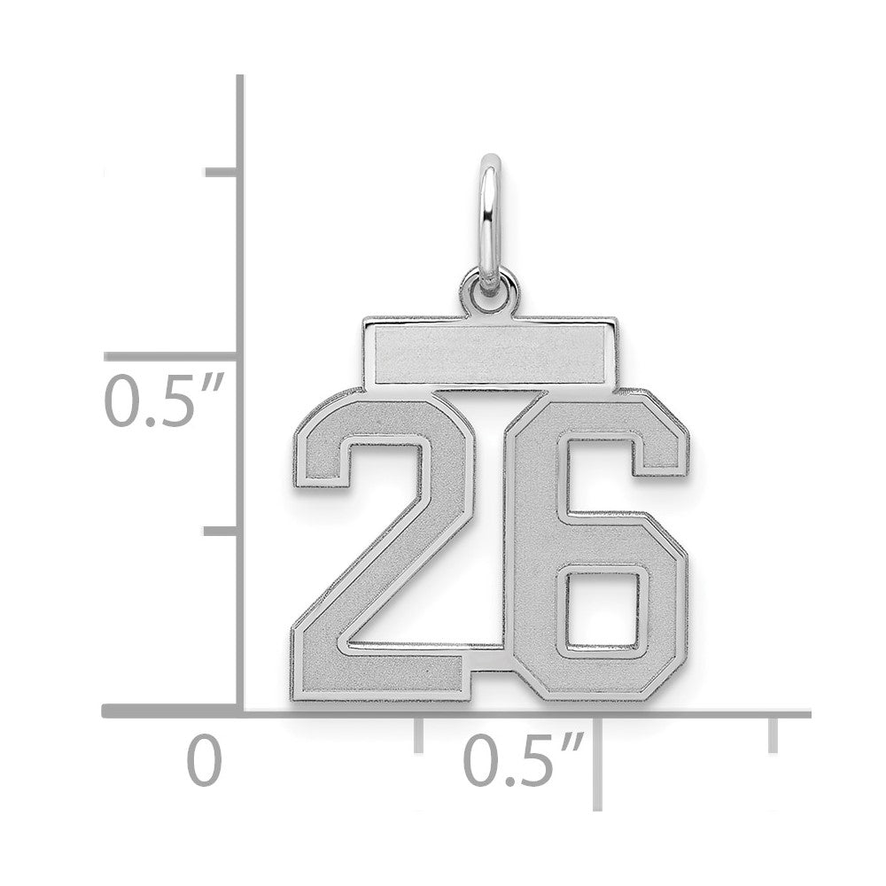 Sterling Silver/Rhodium-plated Satin Number 26 Charm