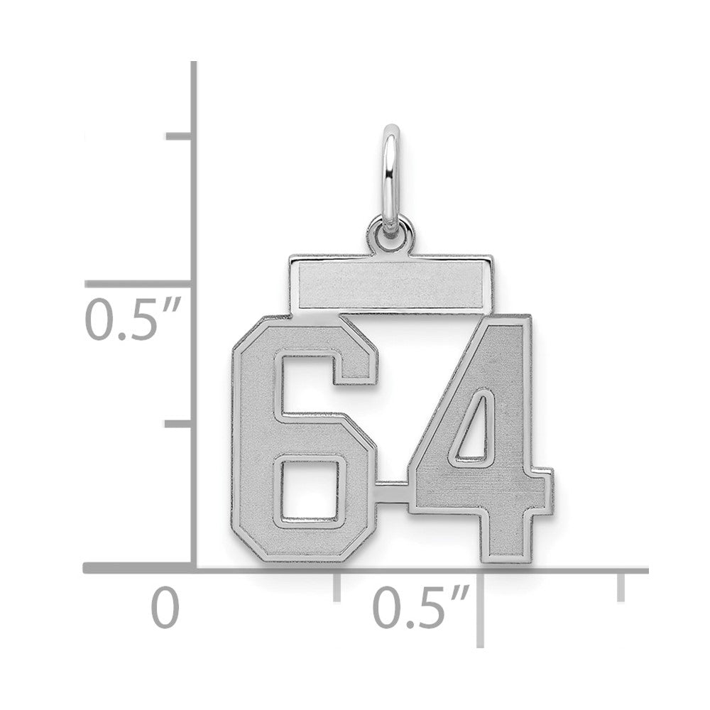 Sterling Silver/Rhodium-plated Satin Number 64 Charm