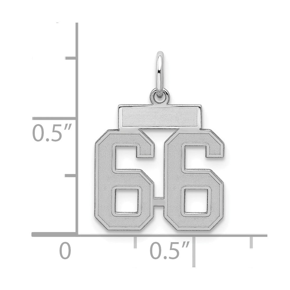 Sterling Silver/Rhodium-plated Satin Number 66 Charm