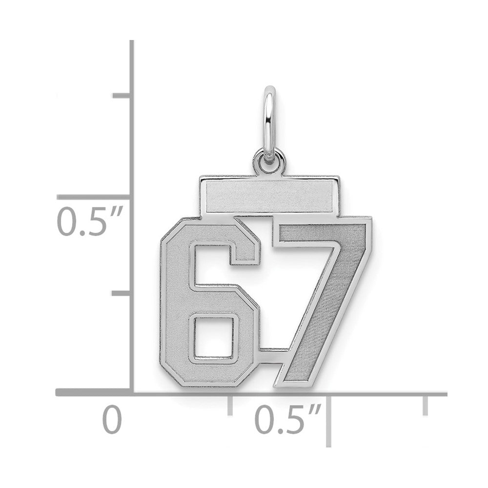 Sterling Silver/Rhodium-plated Satin Number 67 Charm