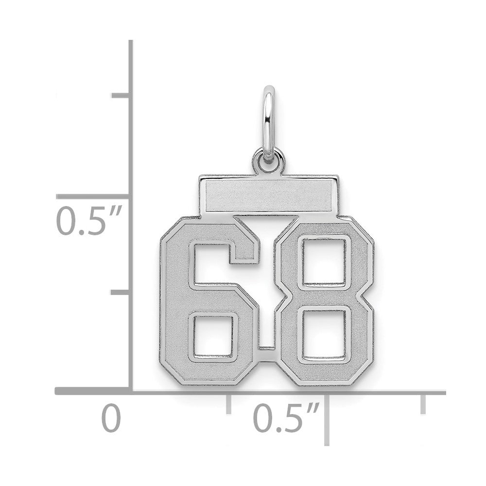 Sterling Silver/Rhodium-plated Satin Number 68 Charm