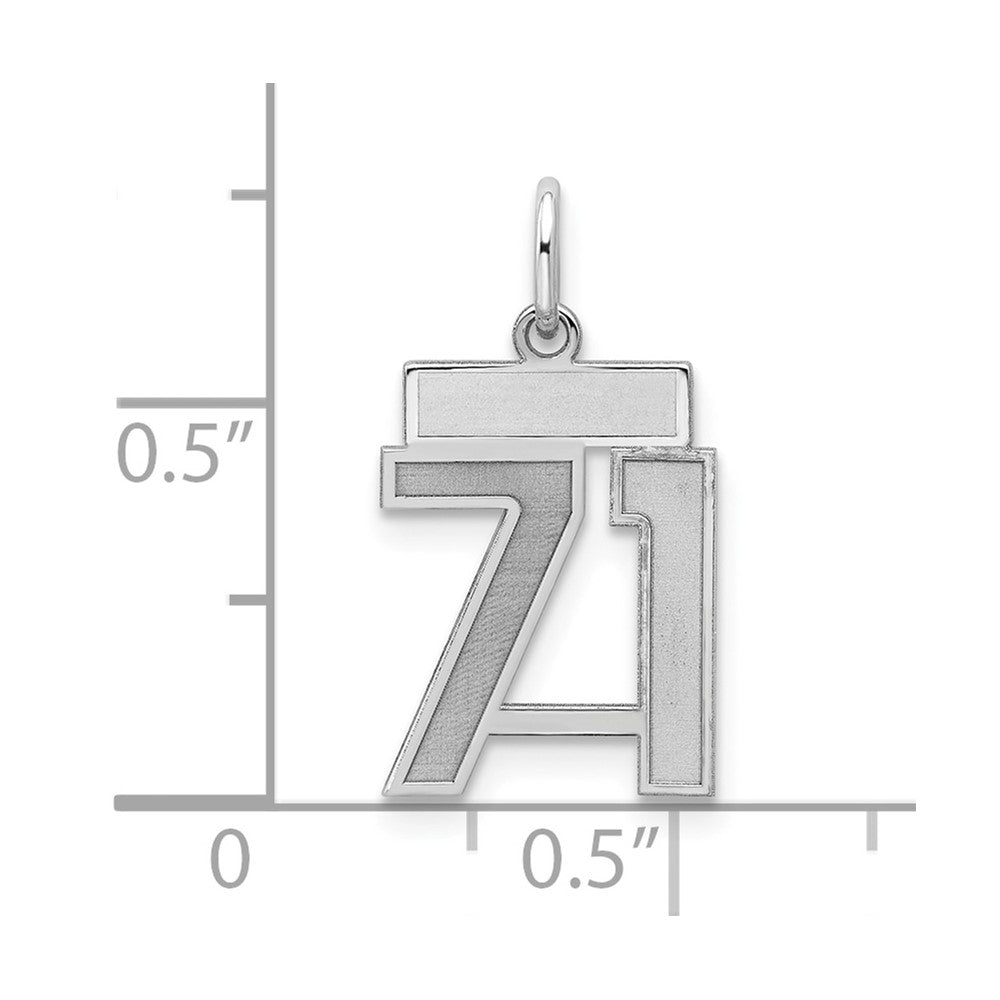 Sterling Silver/Rhodium-plated Satin Number 71 Charm