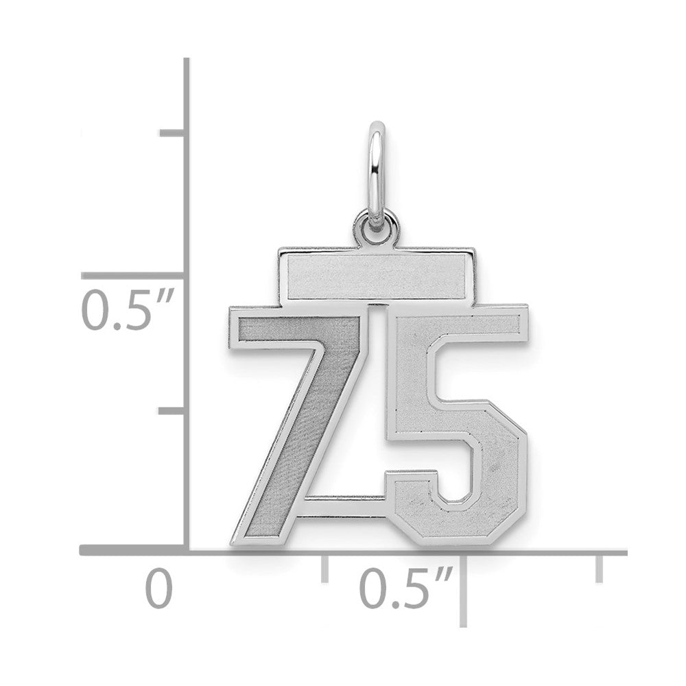 Sterling Silver/Rhodium-plated Satin Number 75 Charm