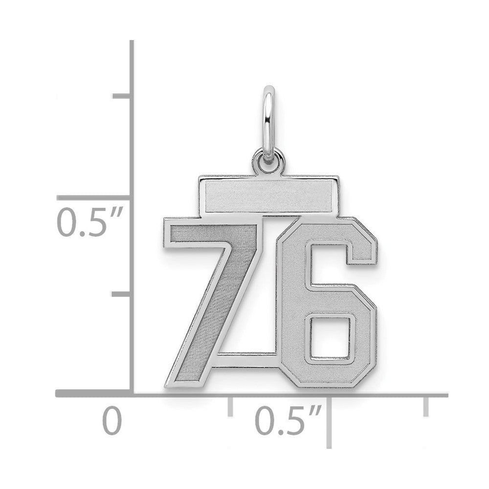 Sterling Silver/Rhodium-plated Satin Number 76 Charm