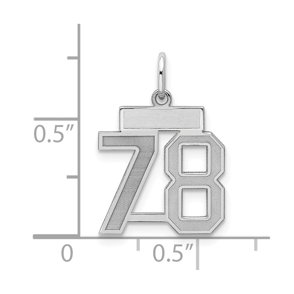 Sterling Silver/Rhodium-plated Satin Number 78 Charm