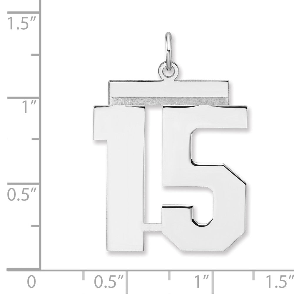 Sterling Silver/Rhodium-plated Polished Number 15 Charm