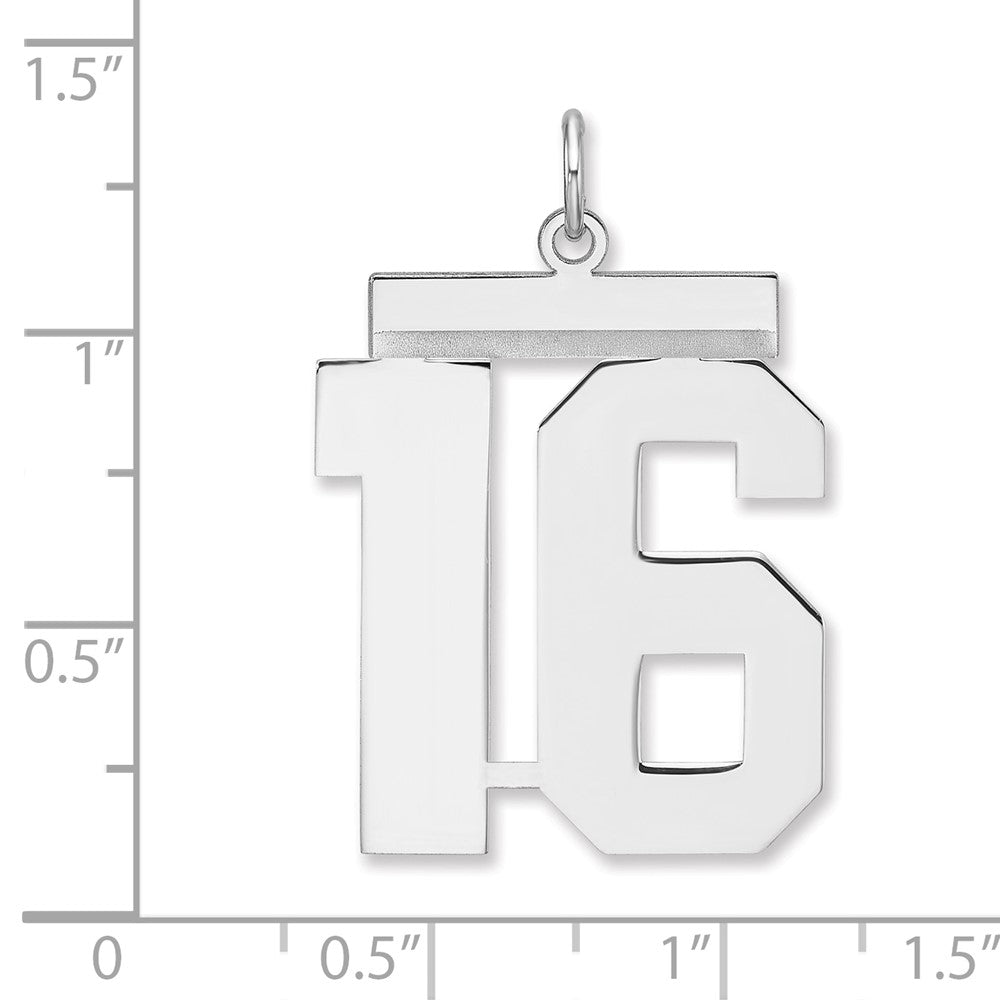 Sterling Silver/Rhodium-plated Polished Number 16 Charm
