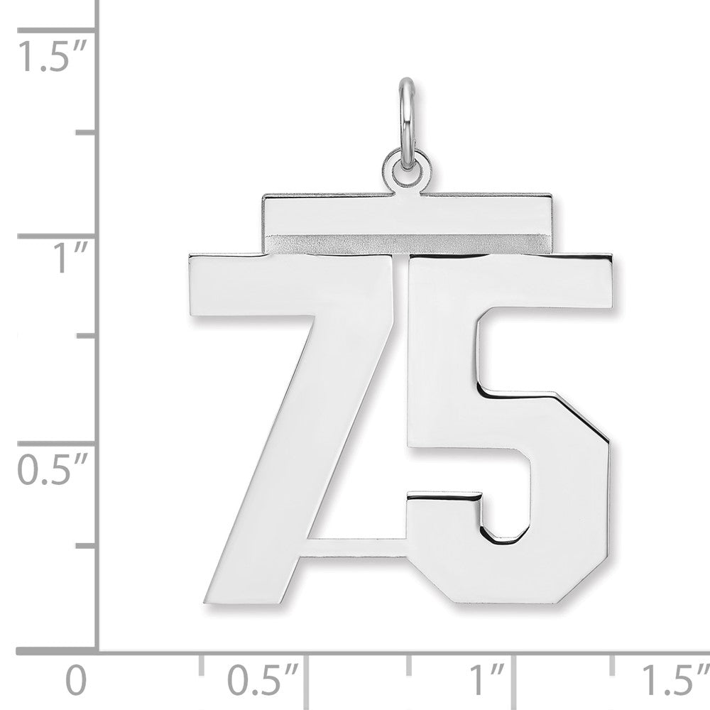 Sterling Silver/Rhodium-plated Polished Number 75 Charm