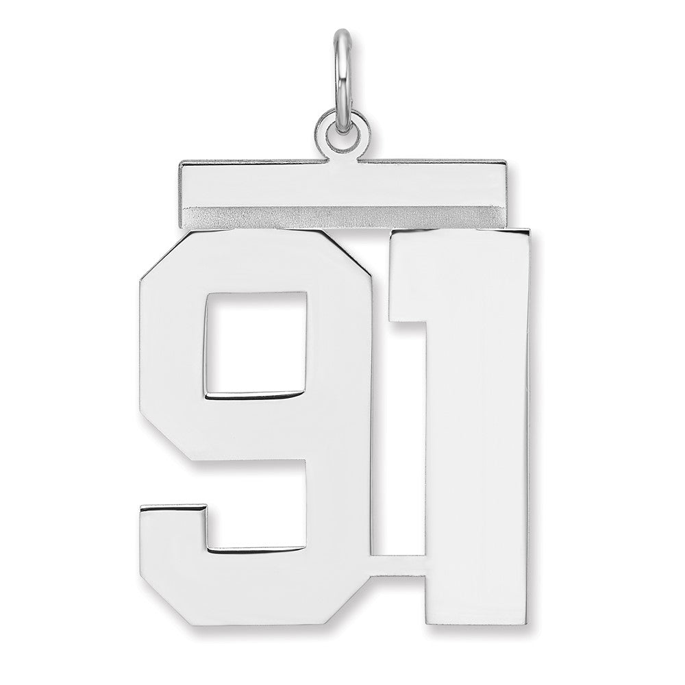 Sterling Silver/Rhodium-plated Polished Number 91 Charm