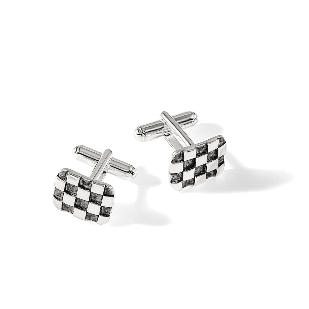 Sterling Silver Oxidized Brushed and Polished Checkerboard Cuff Links