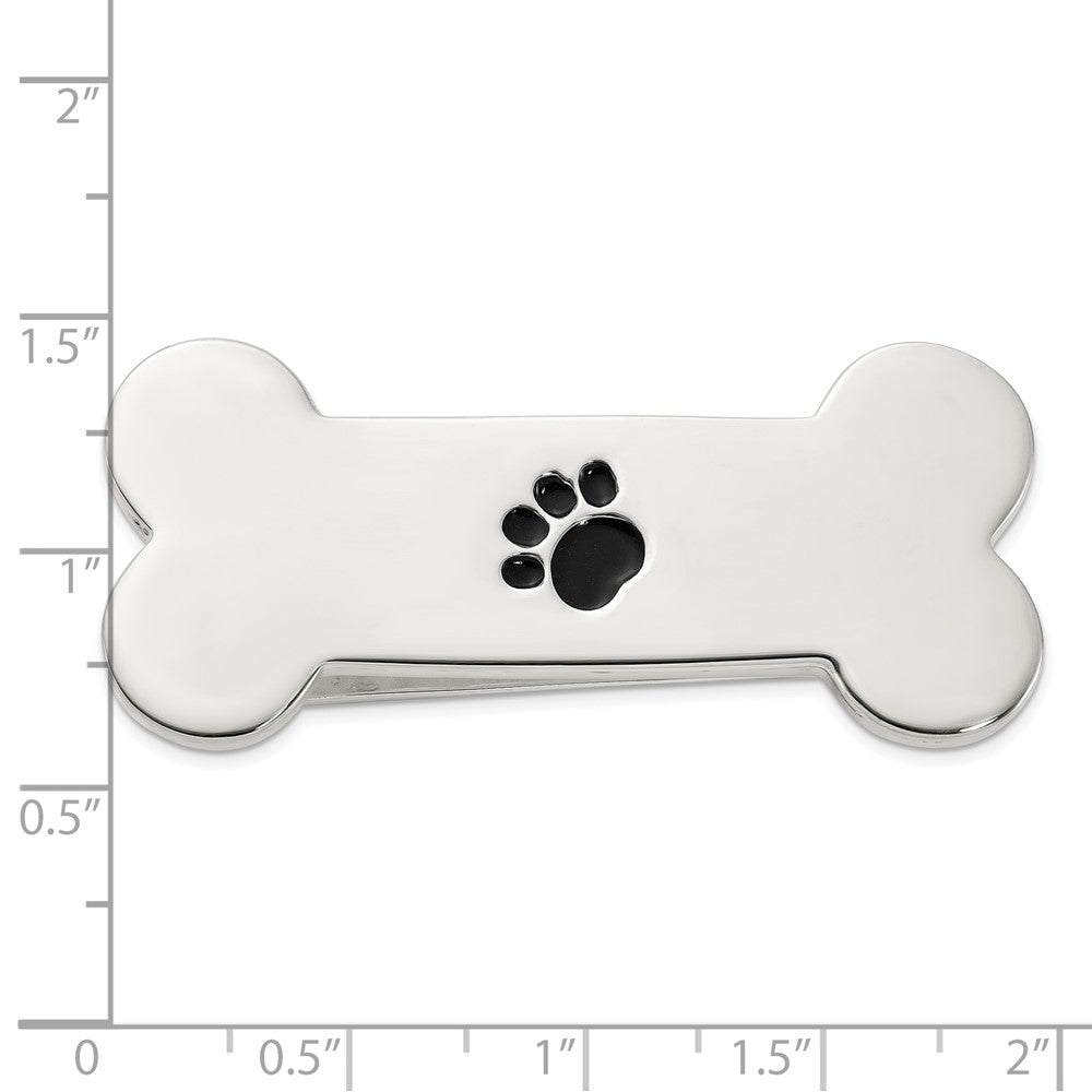 Sterling Silver Dog Bone with Enamel Paw Print Money Clip