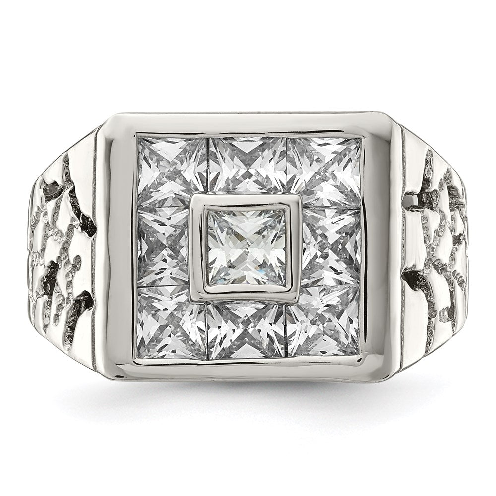 Sterling Silver Rhodium-plated Men's CZ Ring
