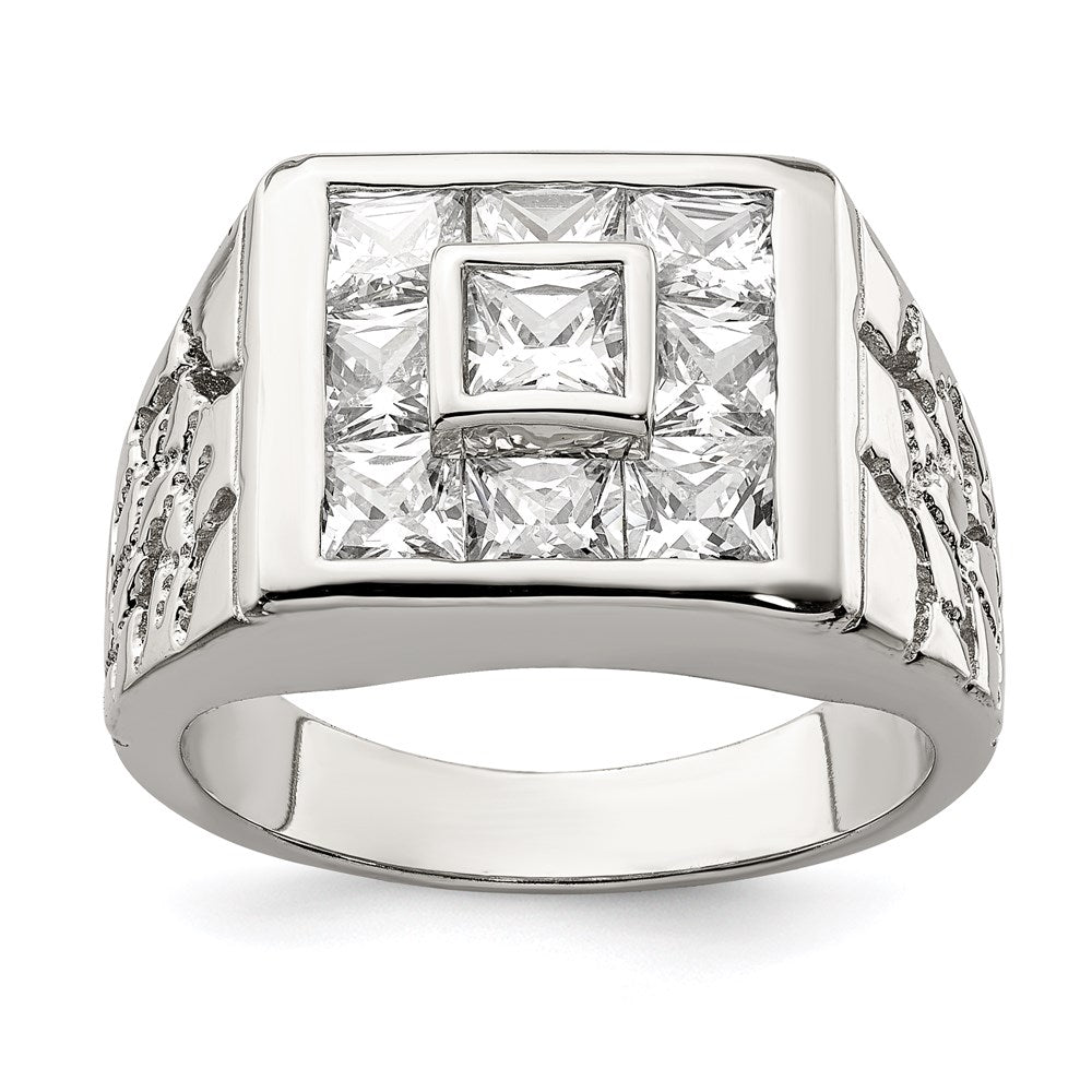 Sterling Silver Rhodium-plated Men's CZ Ring