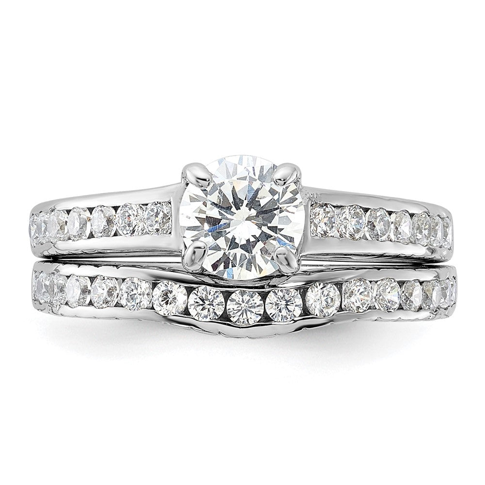 Sterling Silver Rhodium-plated 2-Piece CZ Wedding Set Ring