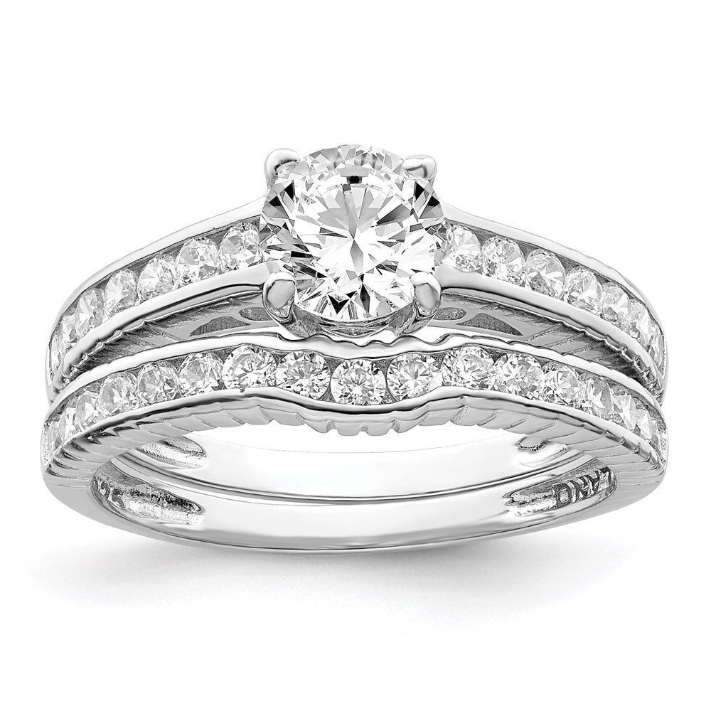 Sterling Silver Rhodium-plated 2-Piece CZ Wedding Set Ring