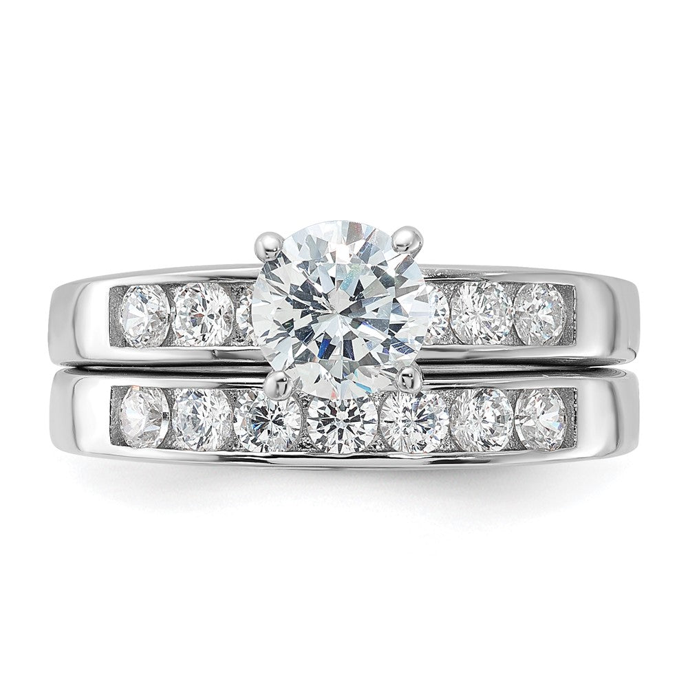 Sterling Silver Rhodium Plated 2-Piece CZ Wedding Ring Set