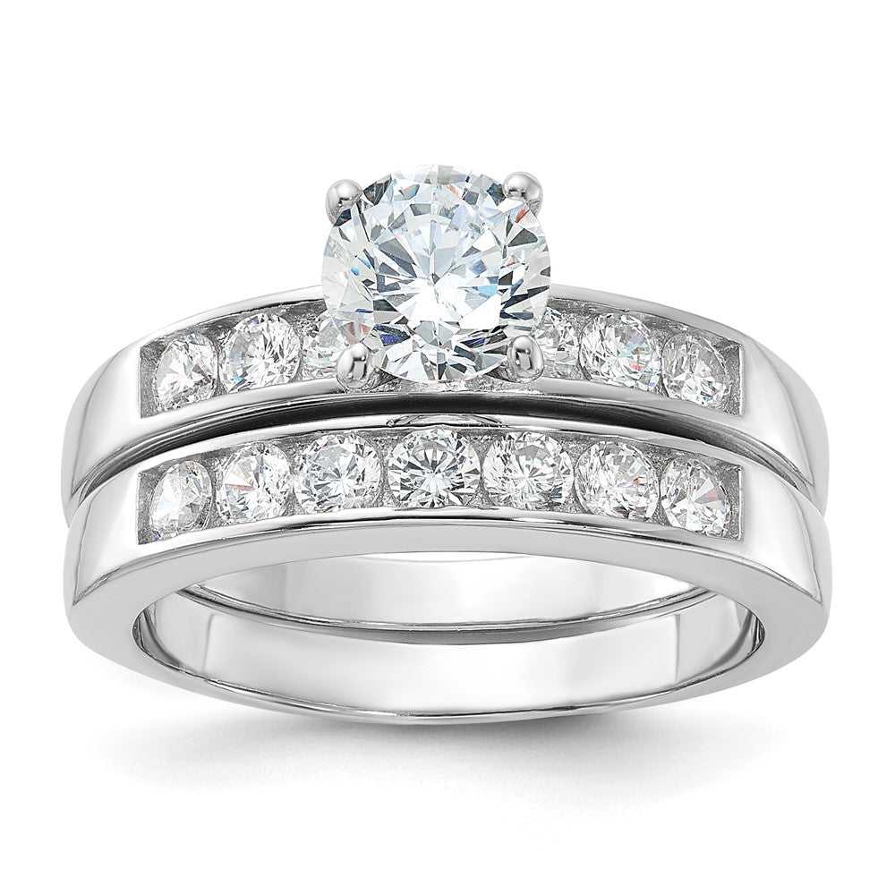 Sterling Silver Rhodium Plated 2-Piece CZ Wedding Ring Set