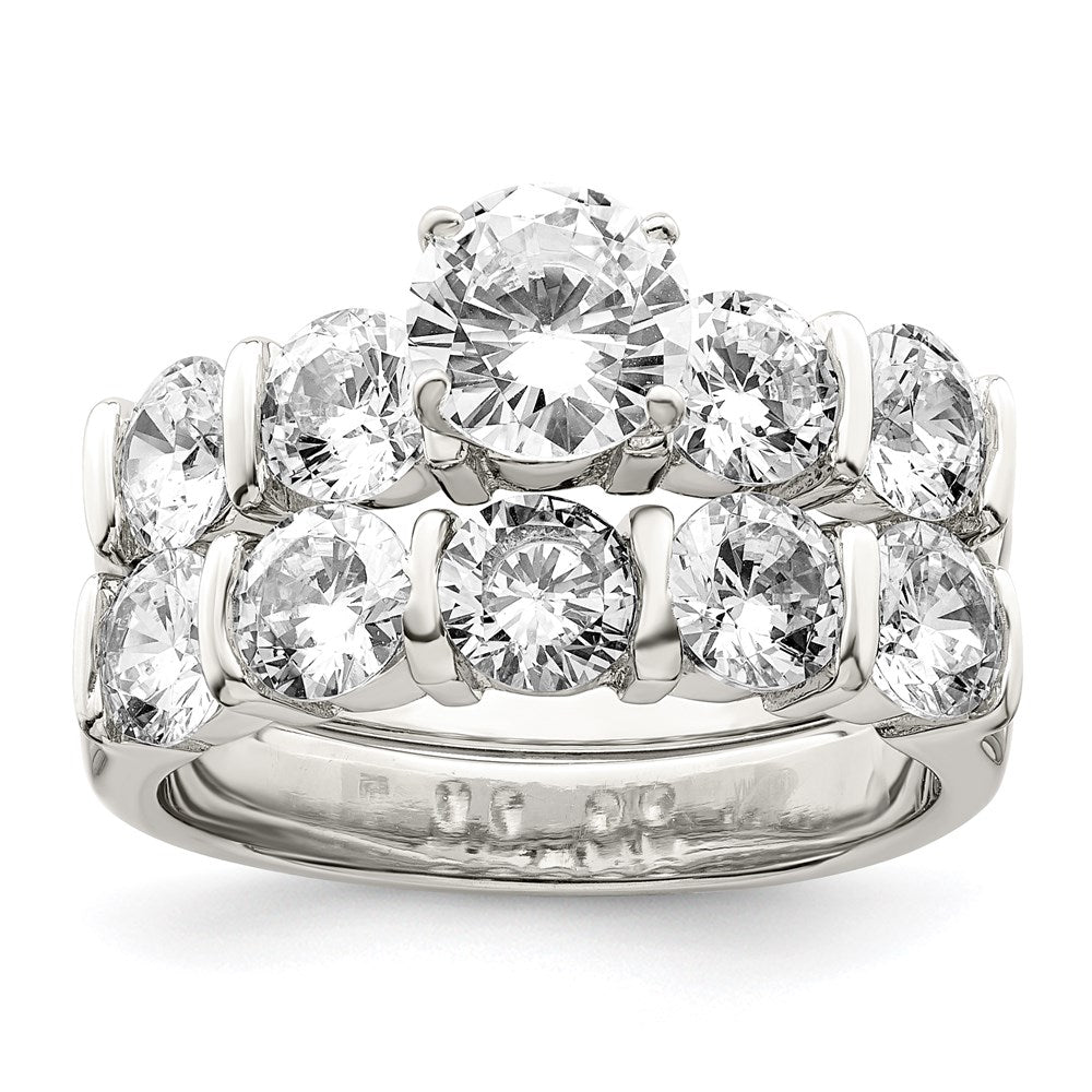 Sterling Silver Rhodium-plated 2-Piece CZ Wedding Set Ring