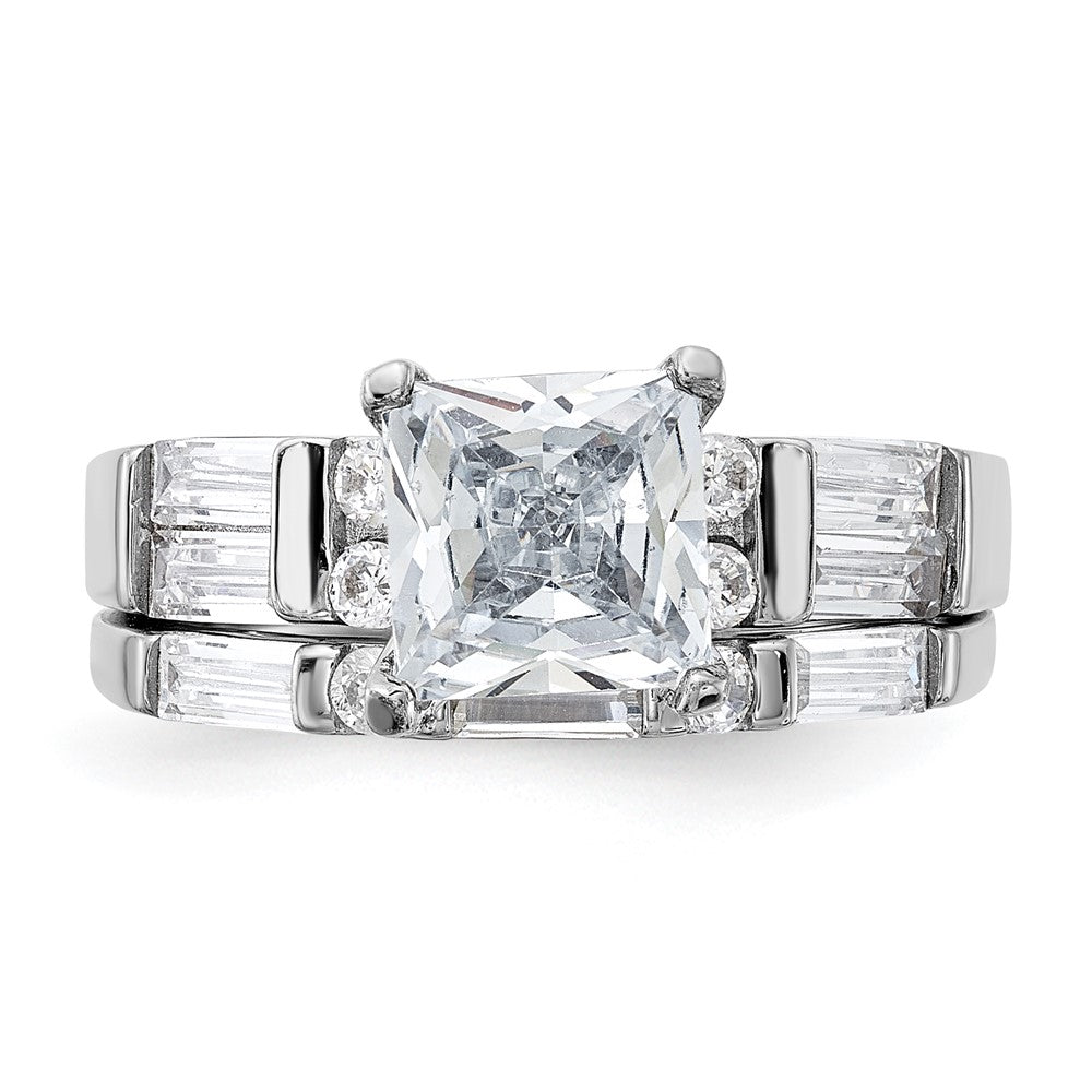 Sterling Silver Rhodium-plated CZ 2 Piece Wedding Ring Set