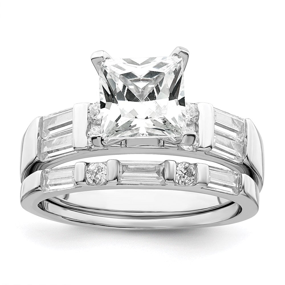 Sterling Silver Rhodium-plated CZ 2 Piece Wedding Ring Set