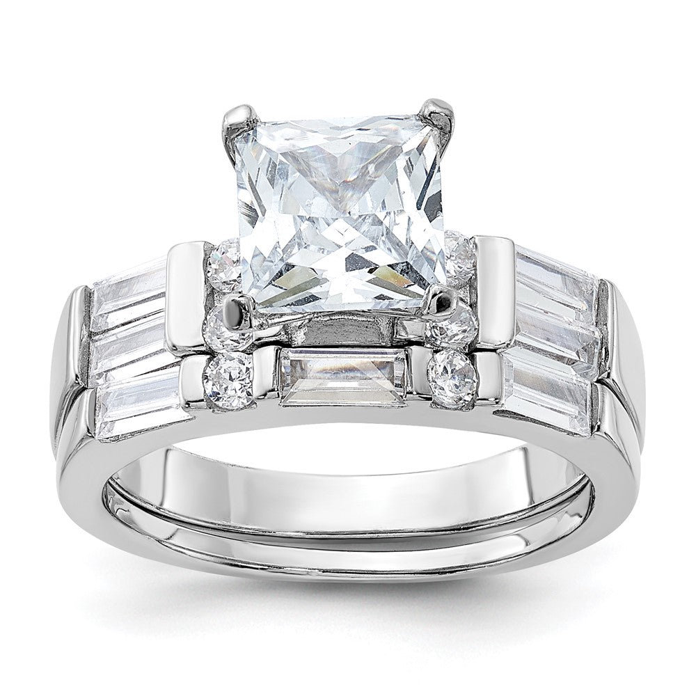 Sterling Silver Rhodium-plated CZ 2 Piece Wedding Ring Set