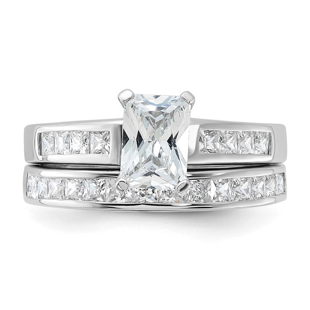 Sterling Silver Rhodium-plated 2-Piece CZ Wedding Set Ring