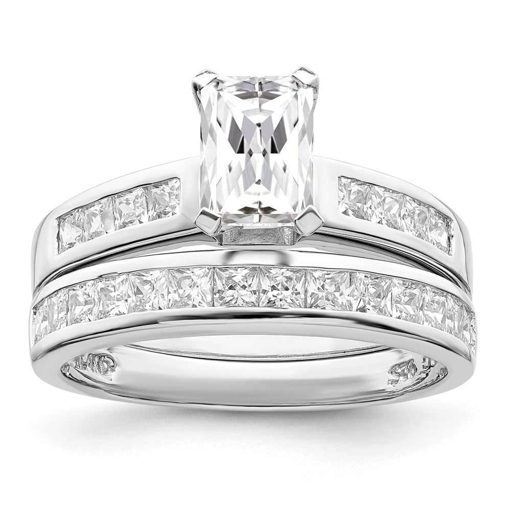 Sterling Silver Rhodium-plated 2-Piece CZ Wedding Set Ring