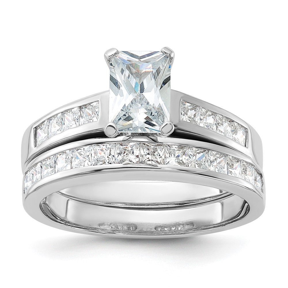 Sterling Silver Rhodium-plated 2-Piece CZ Wedding Set Ring
