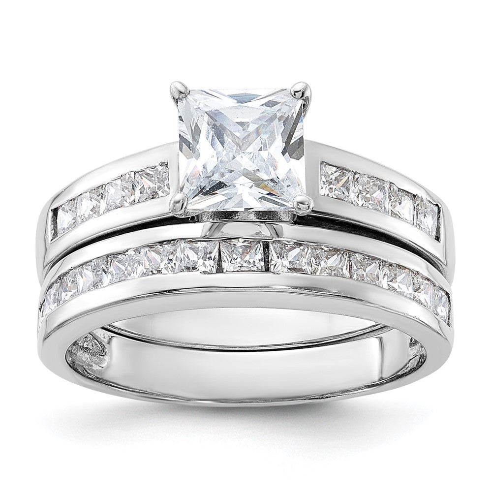 Sterling Silver Rhodium-plated 2-Piece CZ Wedding Set Ring