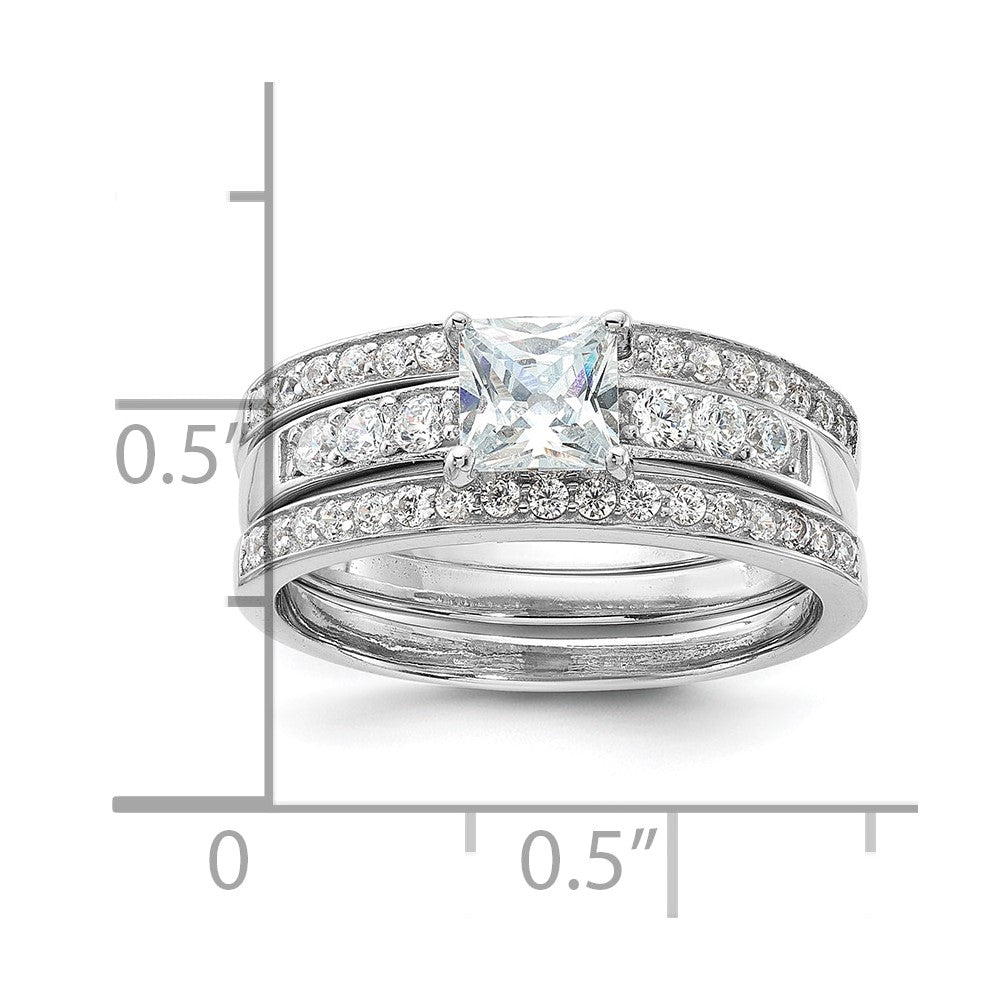 Sterling Silver Rhodium-plated CZ 3 Piece Wedding Set Ring