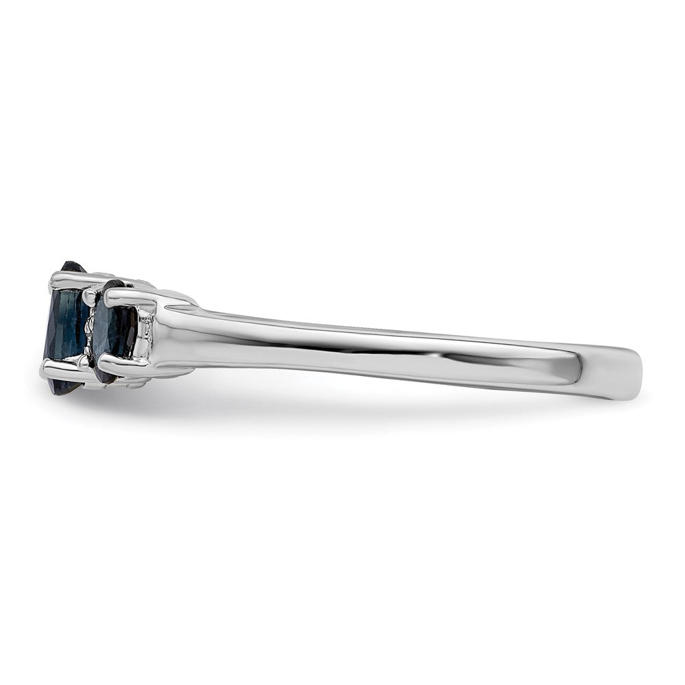 Sterling Silver Rhodium 3 Oval Sapphire & Diamond Ring