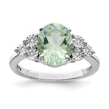 Sterling Silver Rhodium Diam. & Green Quartz Ring
