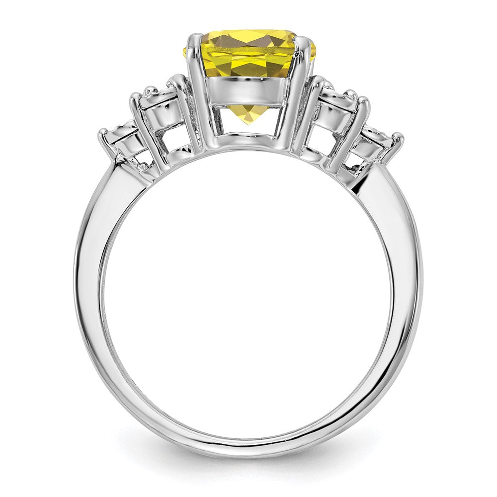 Sterling Silver Rhodium Diam. & Lemon Quartz Ring