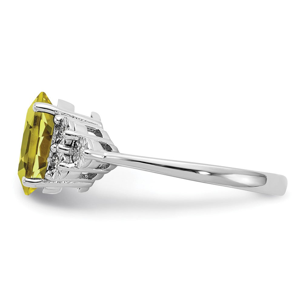 Sterling Silver Rhodium Diam. & Lemon Quartz Ring