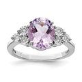 Sterling Silver Rhodium Diam. & Pink Quartz Ring