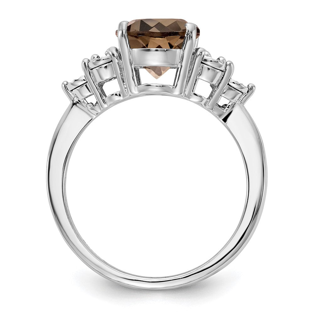 Sterling Silver Rhodium Diam. & Smoky Quartz Ring