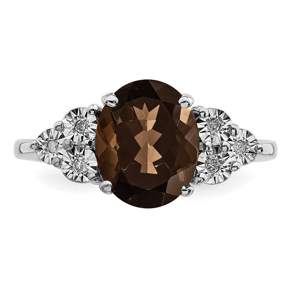 Sterling Silver Rhodium Diam. & Smoky Quartz Ring