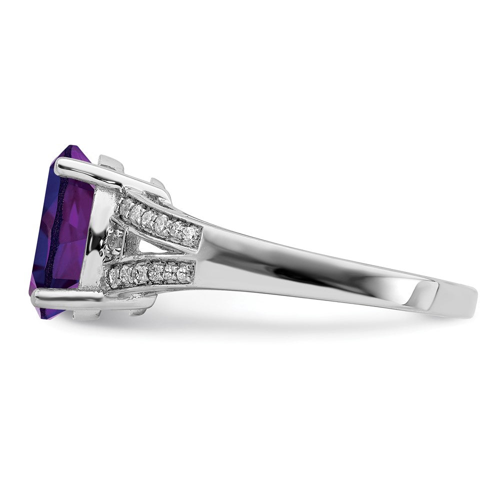 Sterling Silver Rhodium-plated Diamond & Amethyst Ring