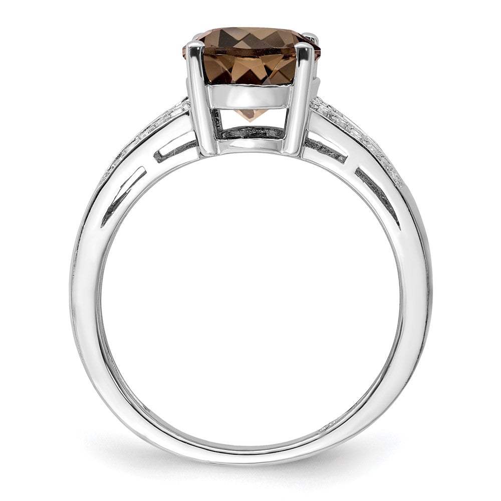 Sterling Silver Rhodium Diam. & Smoky Quartz Ring