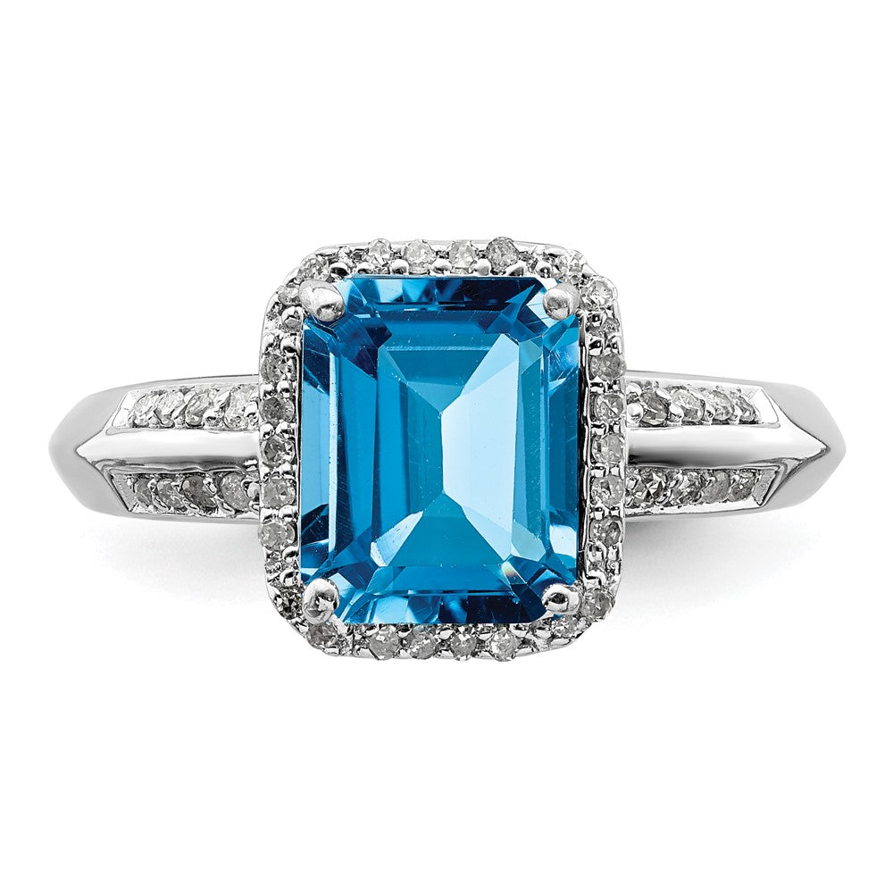 Sterling Silver Rhodium Blue Topaz & Diam. Ring