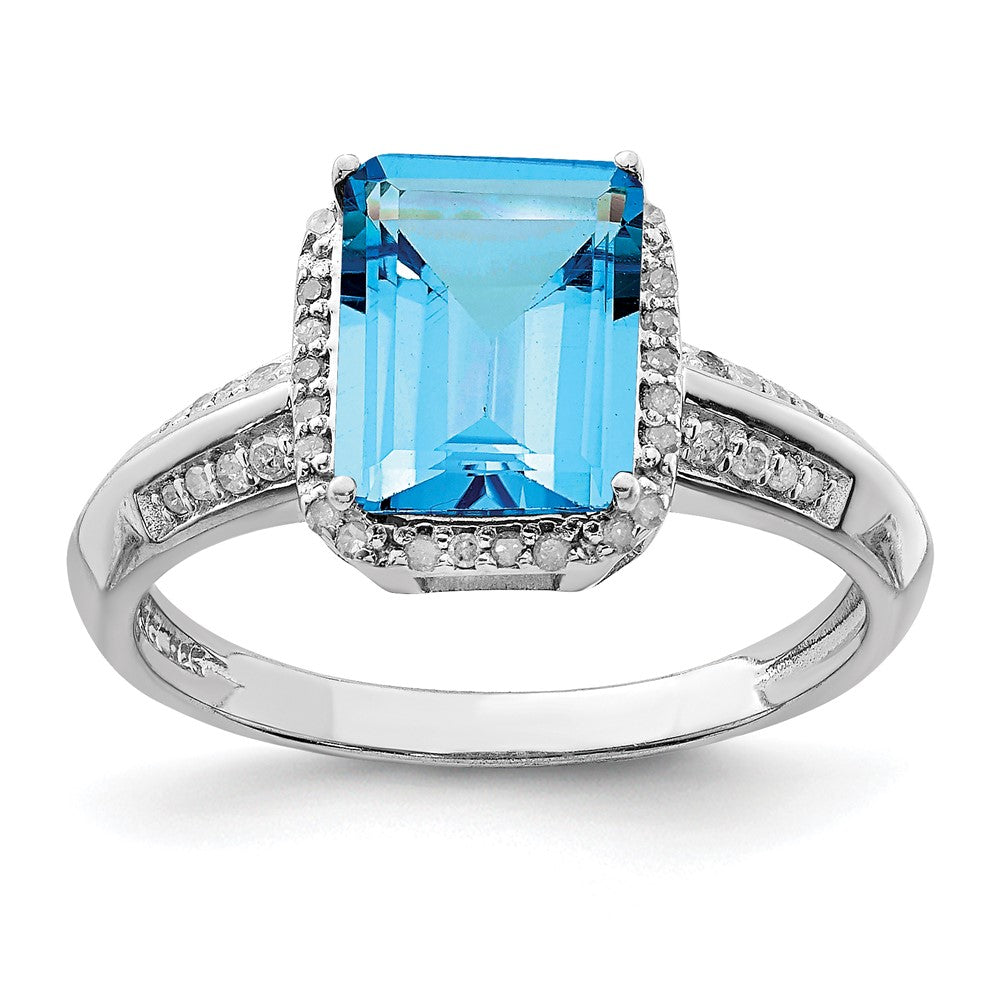Sterling Silver Rhodium Blue Topaz & Diam. Ring