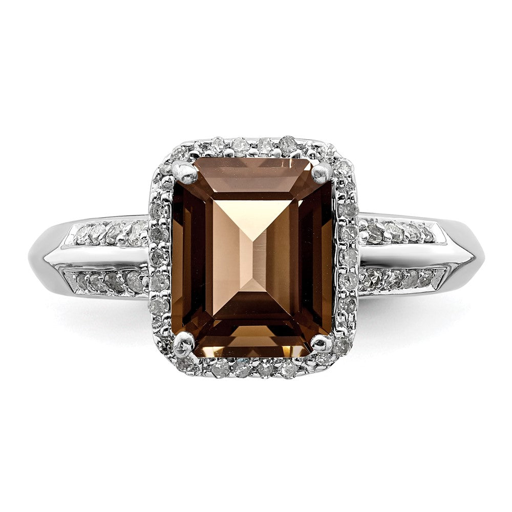 Sterling Silver Rhodium Diam. & Smoky Quartz Ring