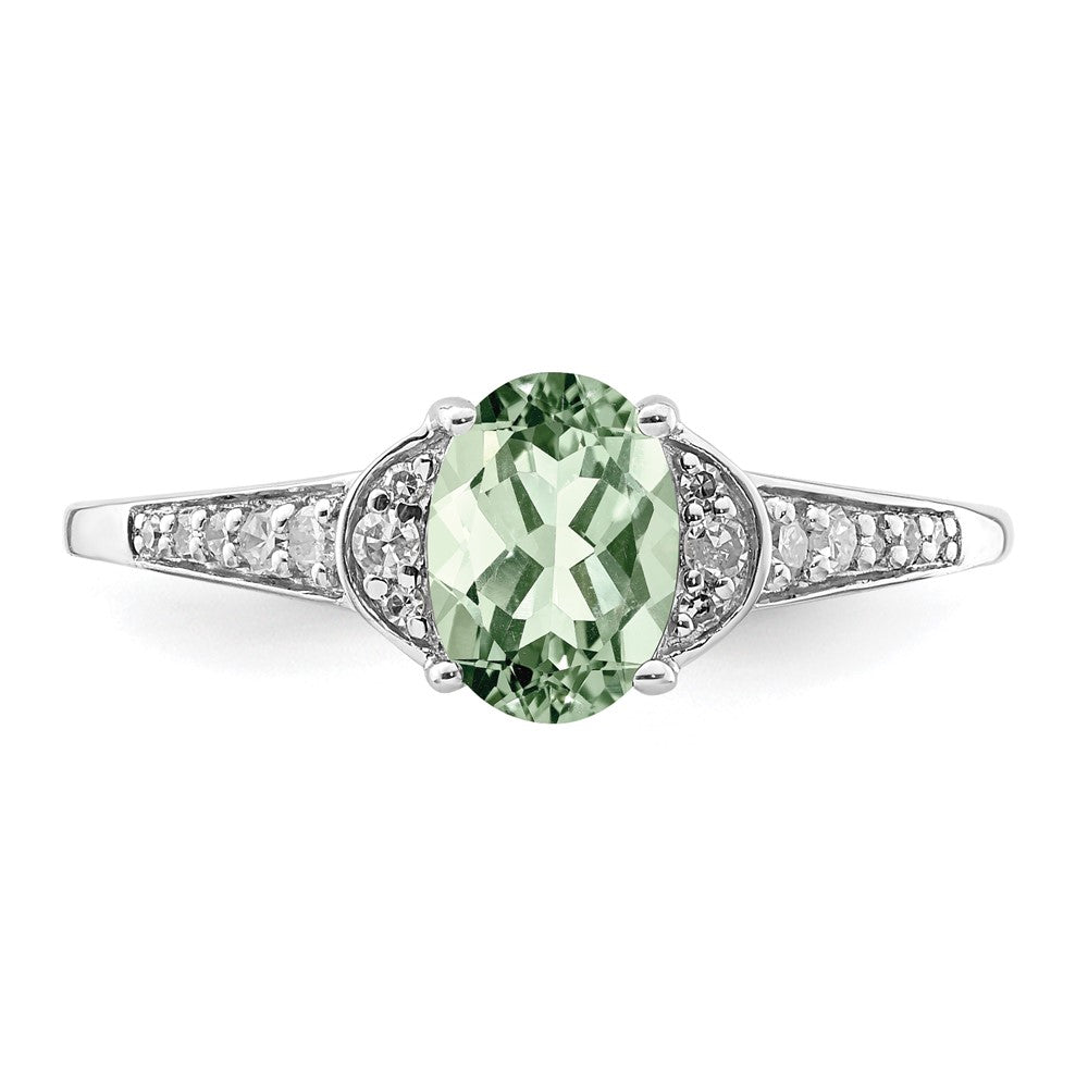 Sterling Silver Rhodium Green Quartz & Diam. Ring
