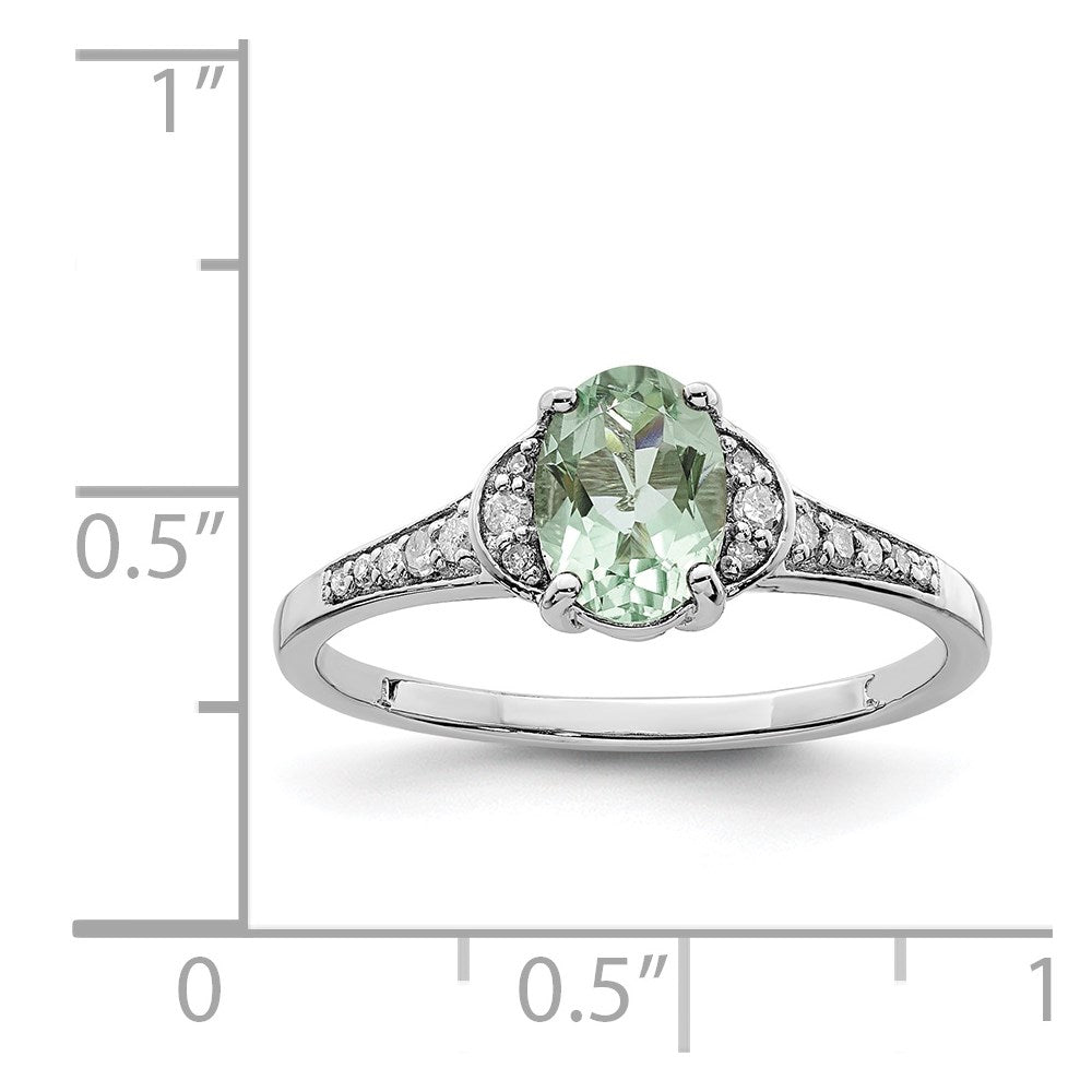 Sterling Silver Rhodium Green Quartz & Diam. Ring