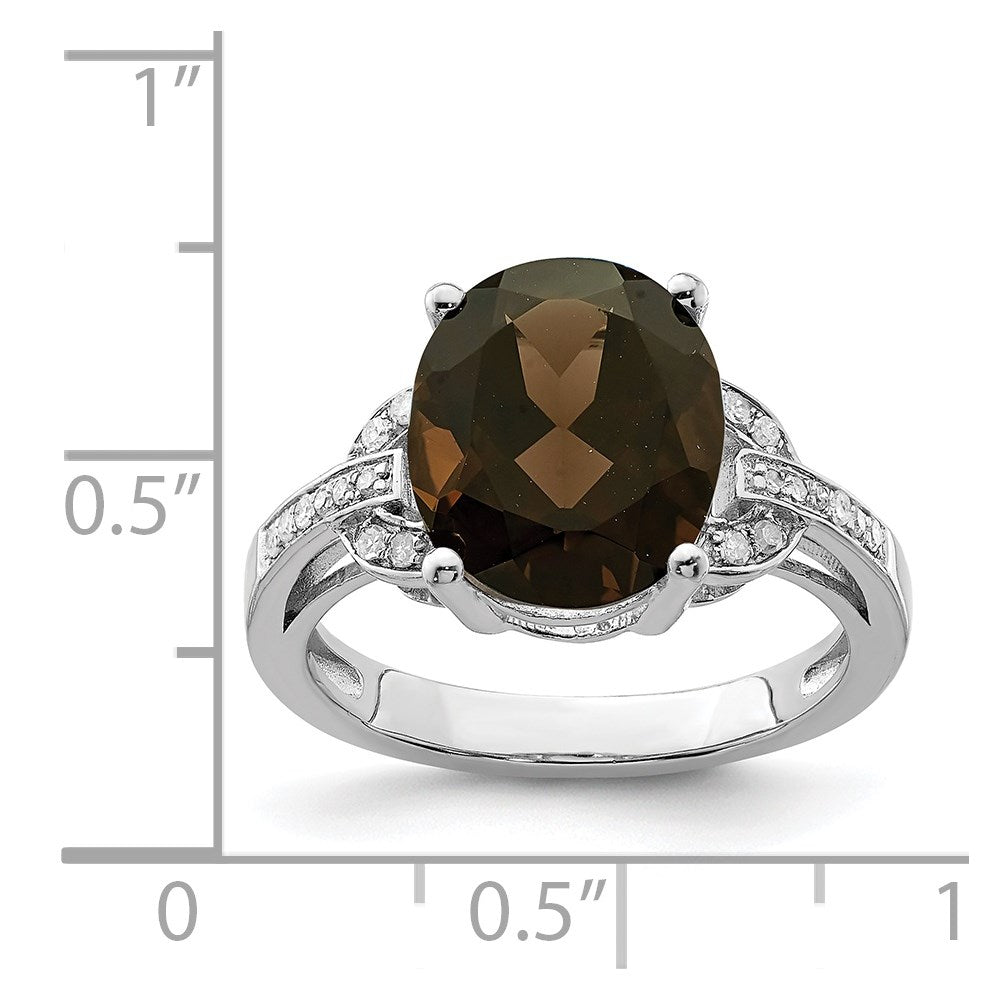 Sterling Silver Rhodium Smoky Quartz & Diam. Ring